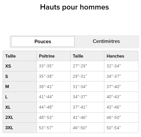 Guide des tailles desktop - New Balance Chandail French Terry