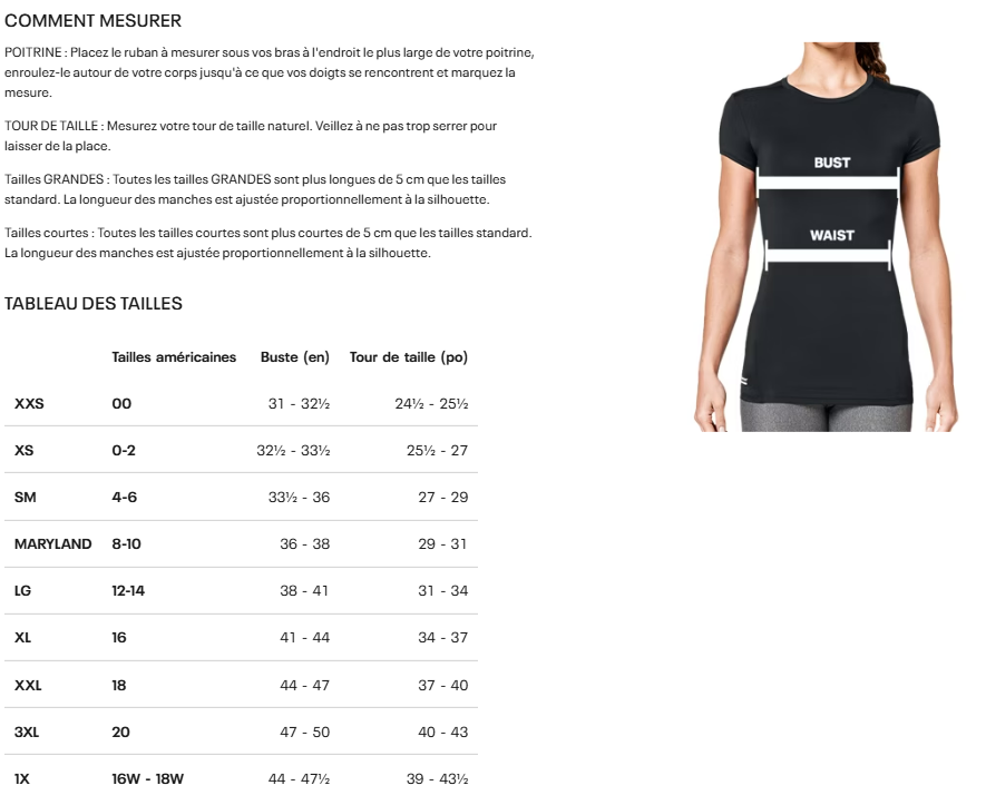 Guide des tailles desktop - Under Armour T-Shirt Tech Twist