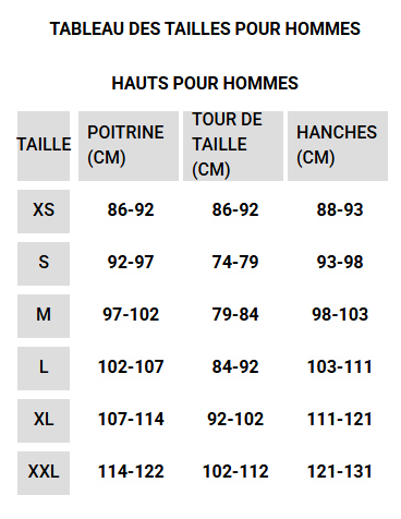 Guide des tailles desktop - Hurley Coton Ouaté H20-Dri Daybreak