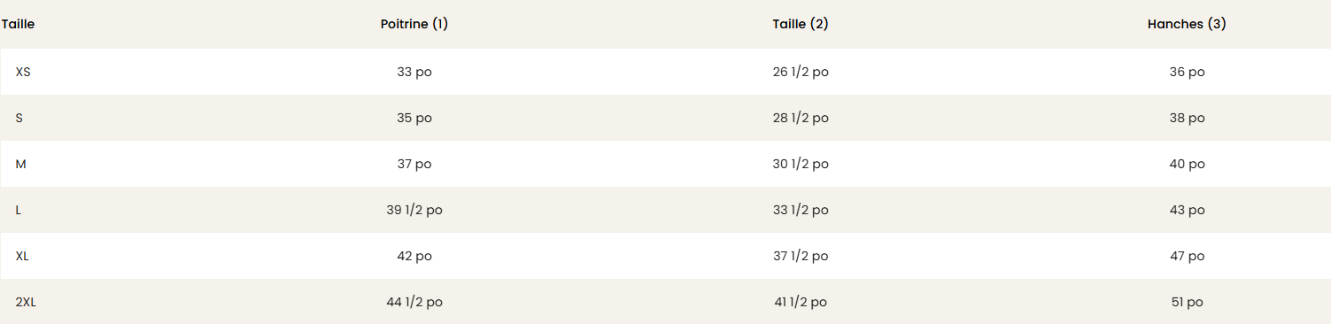 Guide des tailles desktop - Hooké Polar Light