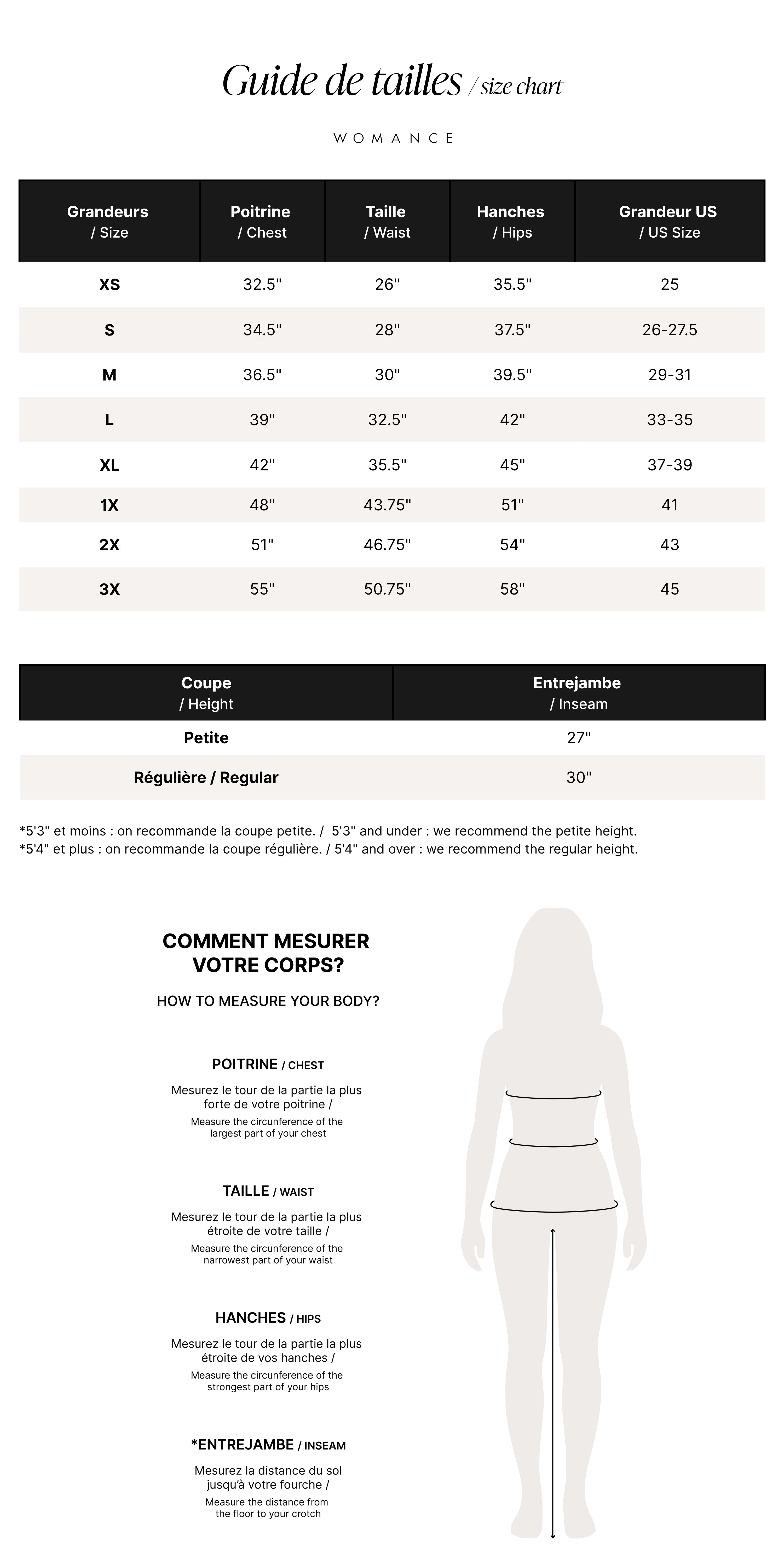 Guide des tailles desktop - Womance T-Shirt ML 9132