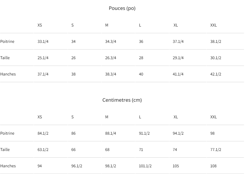 Guide des tailles desktop - Nana The Brand Top De Sport Myriam