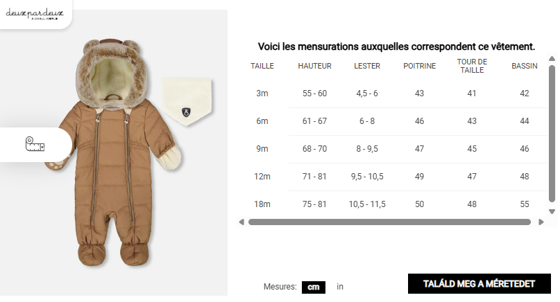 Guide des tailles desktop - Deux par Deux Ensemble d'Hiver Baby Layette (6M à 18M)