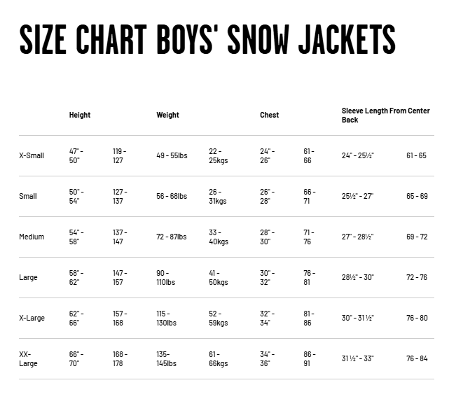 Guide des tailles desktop - Volcom Manteau Chaos Junior