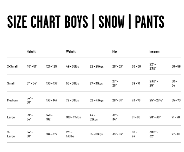 Guide des tailles desktop - Volcom Pantalon de Neige Chaos Junior