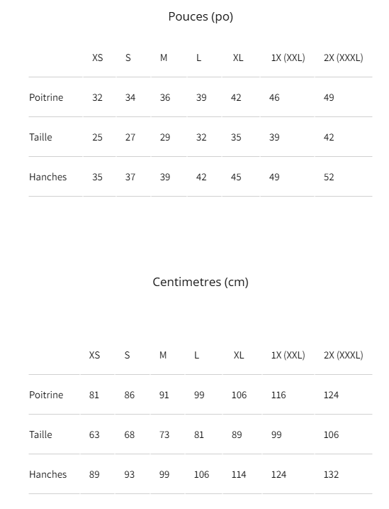 Guide des tailles desktop - Nana The Brand Robe Corinne