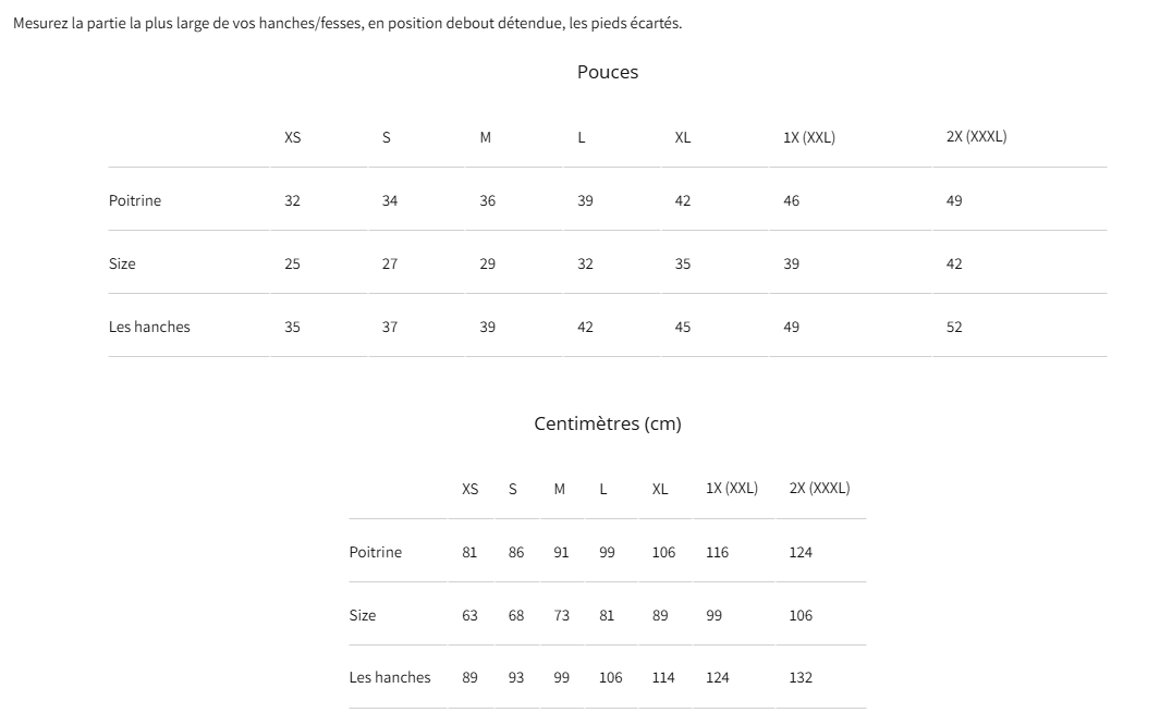 Guide des tailles desktop - Nana The Brand Haut De Maillot Genevieve