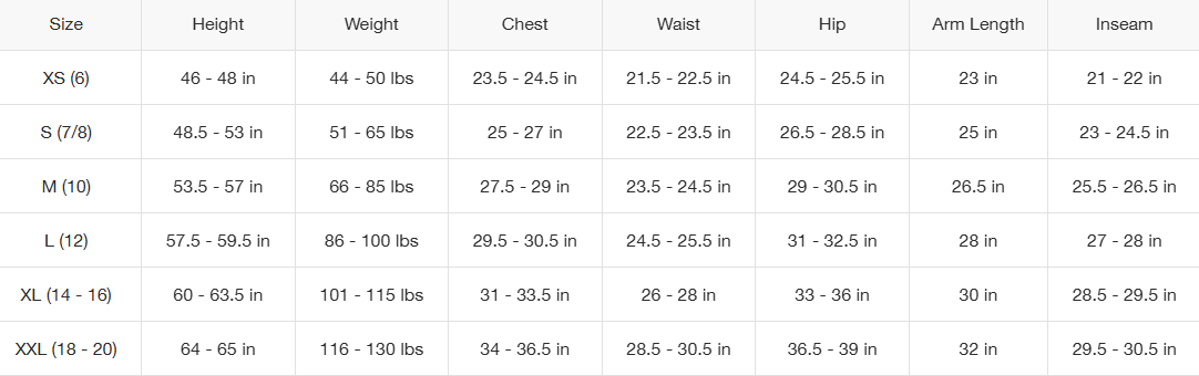 Guide des tailles desktop - The North Face Short Flex Woven (6 à 16 ans)