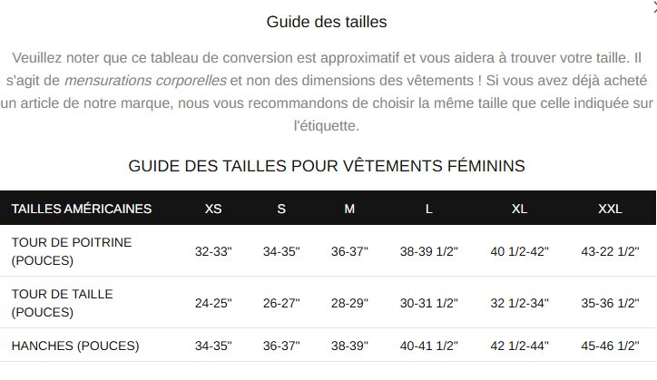 Guide des tailles desktop - ORB T-Shirt Cally