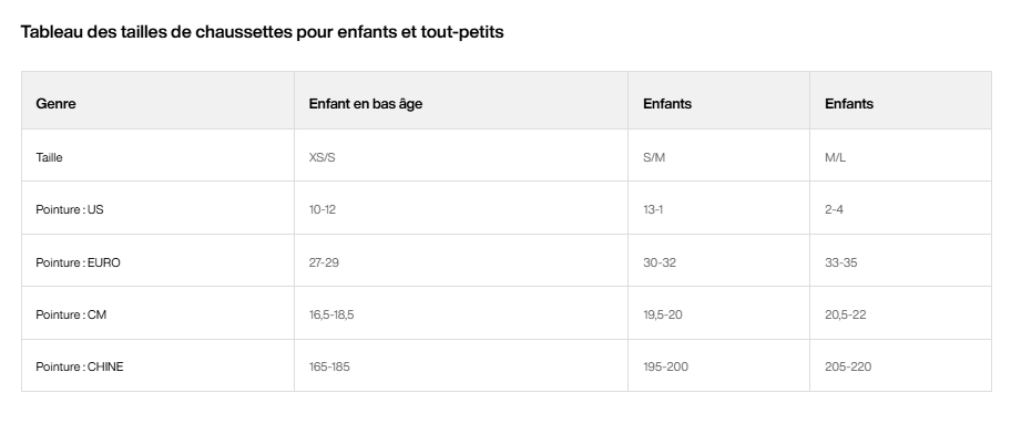 Guide des tailles desktop - Burton Bas Performance Mid (Junior)