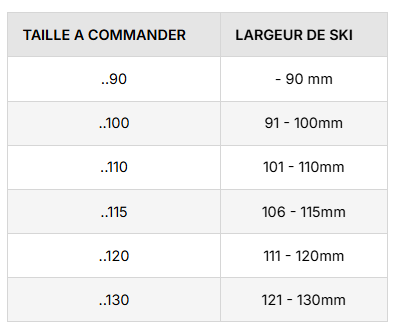 Guide des tailles desktop - Salomon Fixations Strive 12