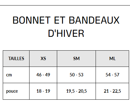 Guide des tailles desktop - Headster Tuque Doublé Resort Junior