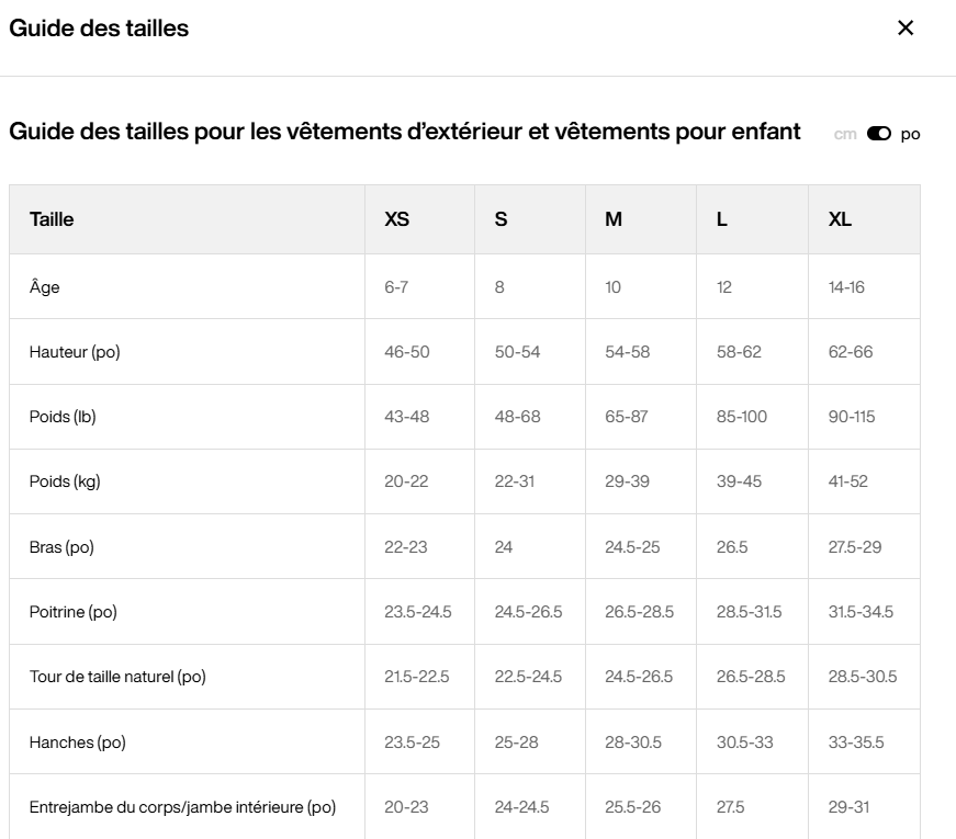 Guide des tailles desktop - Burton Pantalon de Neige Skylar (6 à 16 ans)