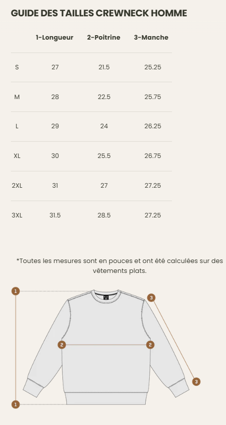 Guide des tailles desktop - Hooké Coton Ouaté Guardian