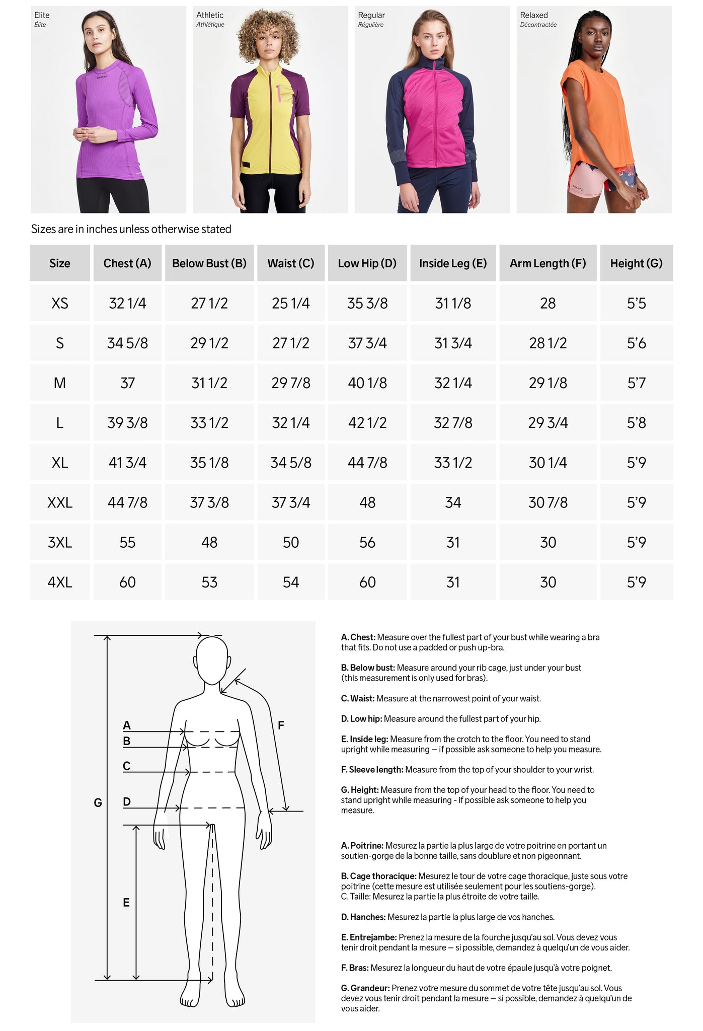 Guide des tailles desktop - Craft Ensemble Core Wool Merino