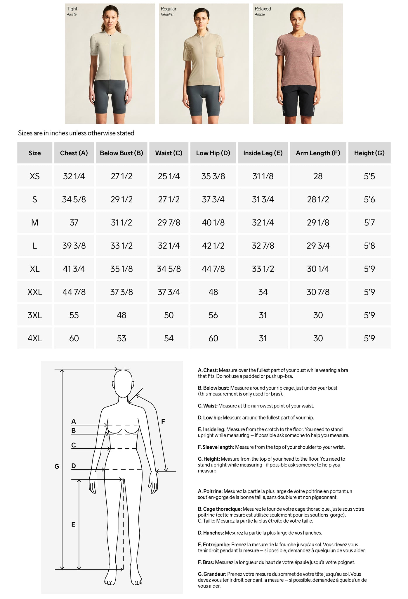 Guide des tailles desktop - Craft Veste Core Essence