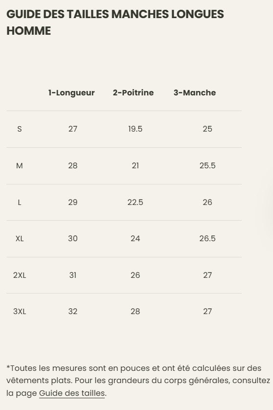 Guide des tailles desktop - Hooké T-Shirt ML Work With Nature