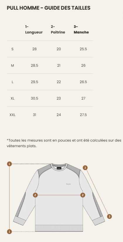 Guide des tailles desktop - Hooké Chandail Northern