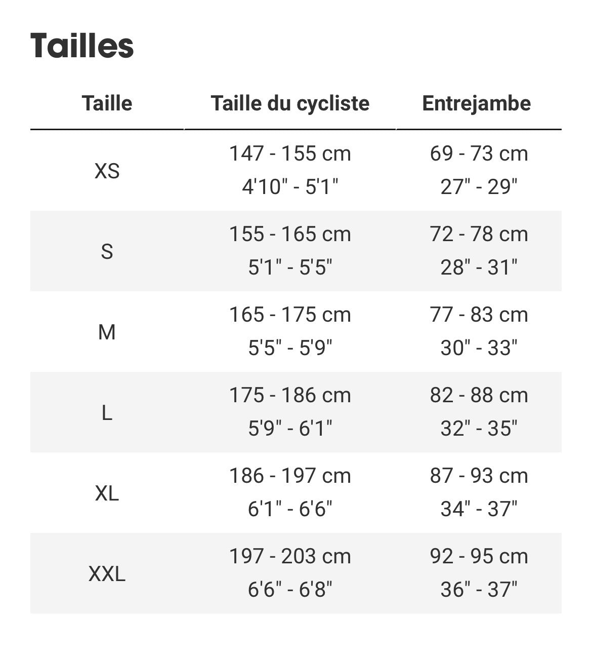 Guide des tailles mobile - Trek FX+ 7